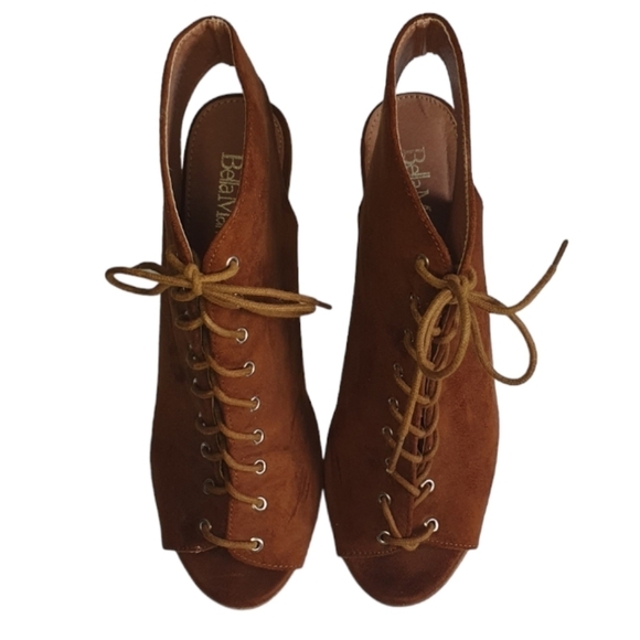 BELLA MARIE Lace Up Block Heel Booties Brown Suede Women Sz 10 Renaissance Vibes - Picture 10 of 14